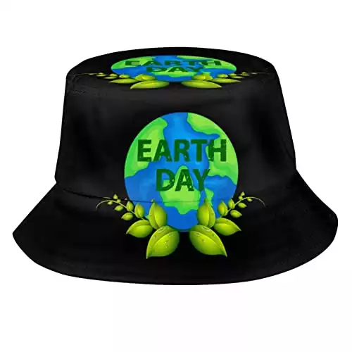 Earth and Green Leaves Earth Day Theme Bucket Hats Outdoor Fisherman Cap Summer Travel Reversible Beach Sun Hat for Women Men