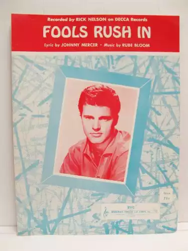 "Fools Rush In" Sheet Music 1940. Featuring Photo of Rick Nelson on Cover