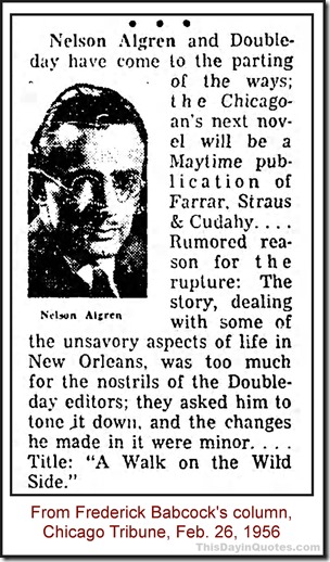 Newsclip about Nelson Algren, 1956