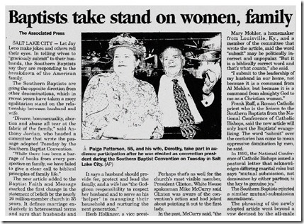 Baptist Convention, AP story June 1998