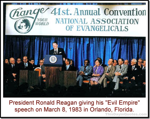 Ronald Reagan giving his evil empire speech 1983